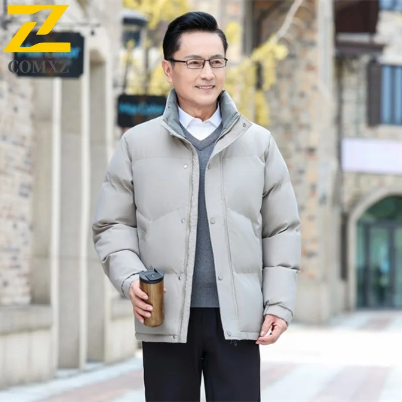

COMXZ 2025 Mens Womens Winter Business Waterproof Hooded Puffer Jacket Korean-Style Outdoor Sports Workwear Warm Tactics Coat