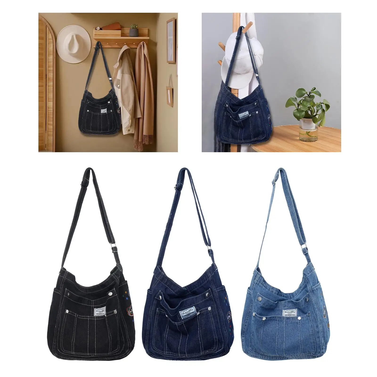 Denim Shoulder Bag Casual Summer Shoulder Bag Tote Bag for Travel Work Women,Lightweight Womens Denim Large Capacity Tote Bag