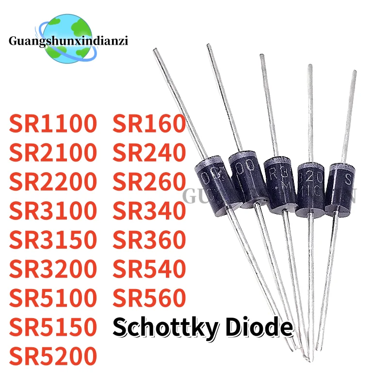 20PCS SR160 SR240 SR260 SR340 SR360 SR540 SR560 SR1100 SR2100 SR2200 SR3100 SR3150 SR3200 SR5100 SR5150 SR5200 Schottky Diode