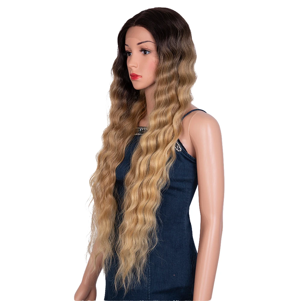Synthetic Lace Wig Long Deep Wavy Ombre Blonde Brown Lace Wigs For Black Women Heat Resistant Cosplay Wigs