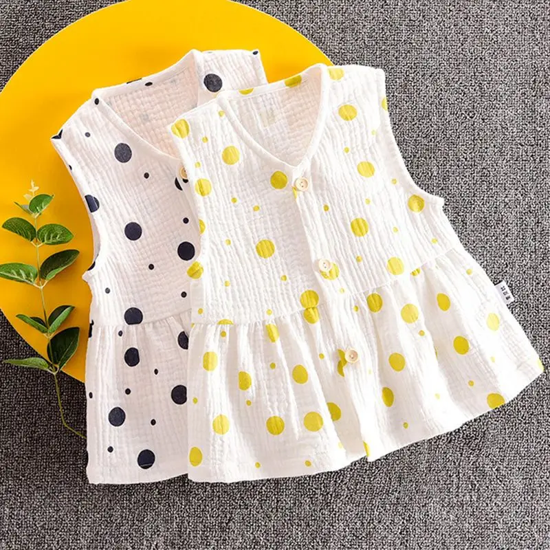 

Infant Breathable Vest Linen Blend Polka Dot Summer Sleeveless Cover Up Casual Outerwear