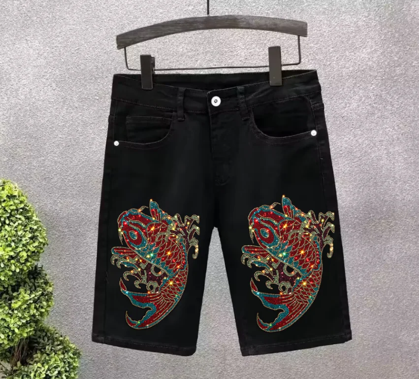 

Trendy Men shorts Jeans Adorned With Rhinestones designer Distinctive Appearance shorts