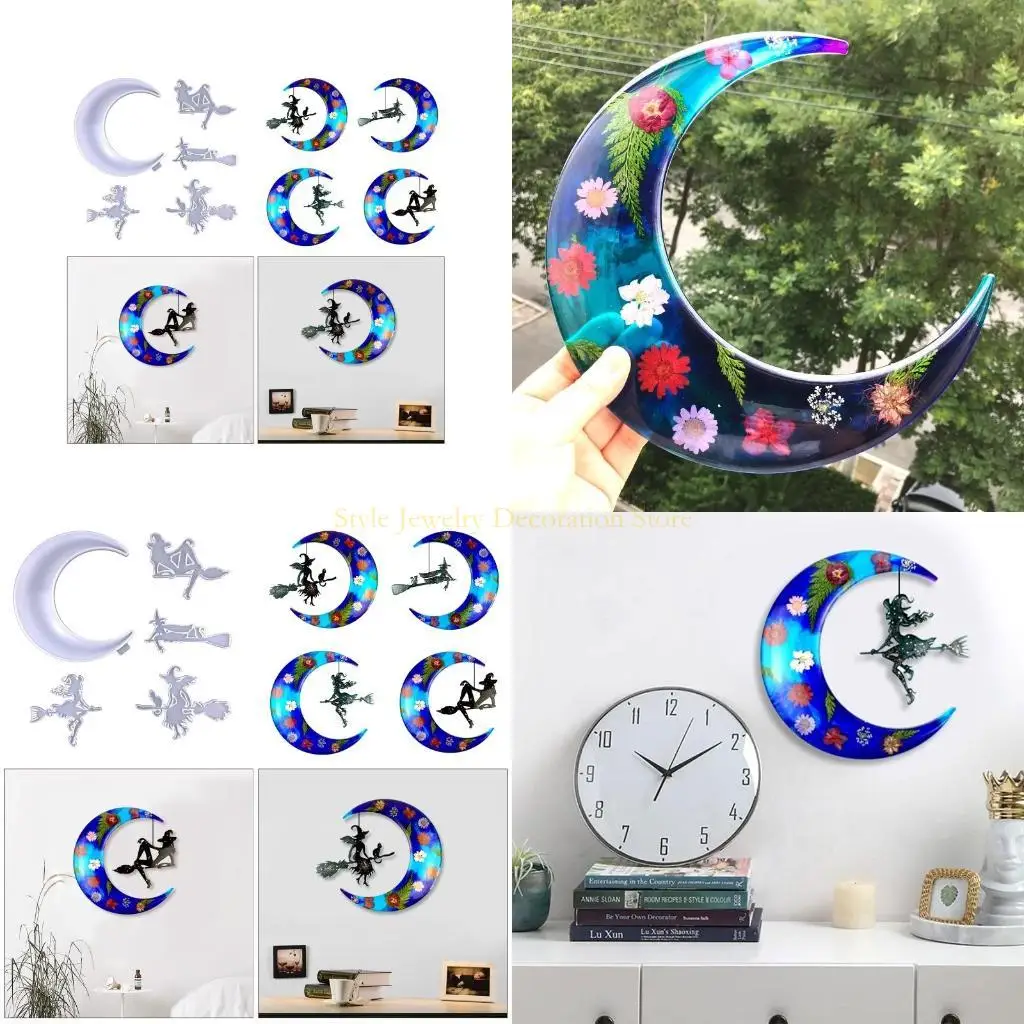 

D46E DIY Хэллоуин ведьма луна декор стены капля для клей