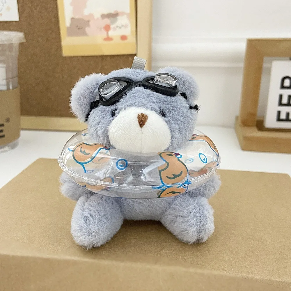 

Car Key Chain PVC Swimming Bear Keychain Cartoon Stuffed Goggles Animal Pendant Transparent Korean Style Bear Key Ring Daily