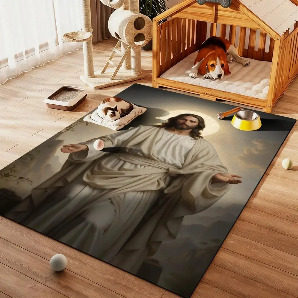 

Jesus Christ Religion Faith Face Floor Mat Diatom Bath Mat Absorbent Quick Dry Non-Slip TPR Backing Soft Plush Draining Rugs