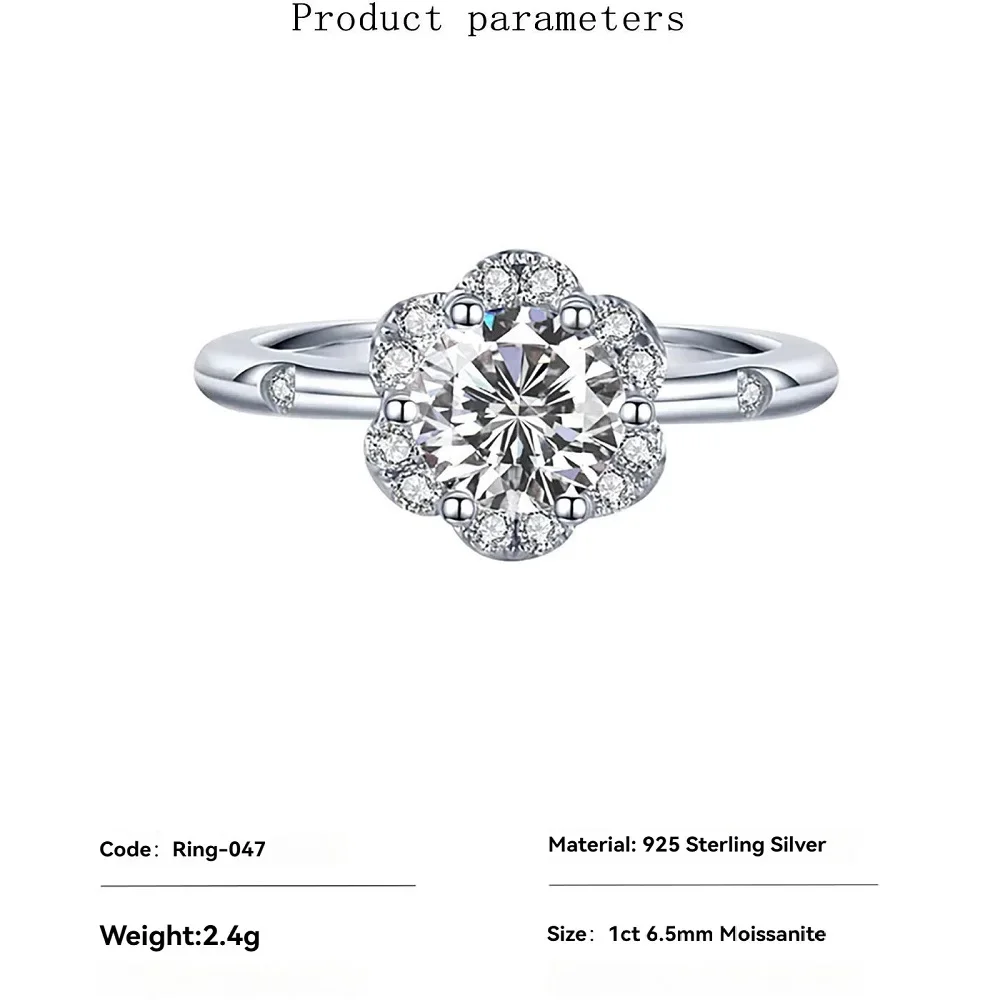 

Luxury 1ct 6.5mm Round Moissanite Rings for Women - 925 Sterling Silver Wedding Band Ring & Engagement Jewelry Gift