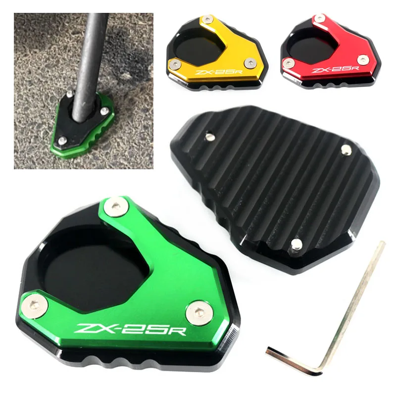 Motorcycle CNC Side Stand Enlarger Plate Kickstand Enlarge Extension With Logo For ZX-4RR ZX-4R ZX-25R ZX25R ZX4R ZX4RR