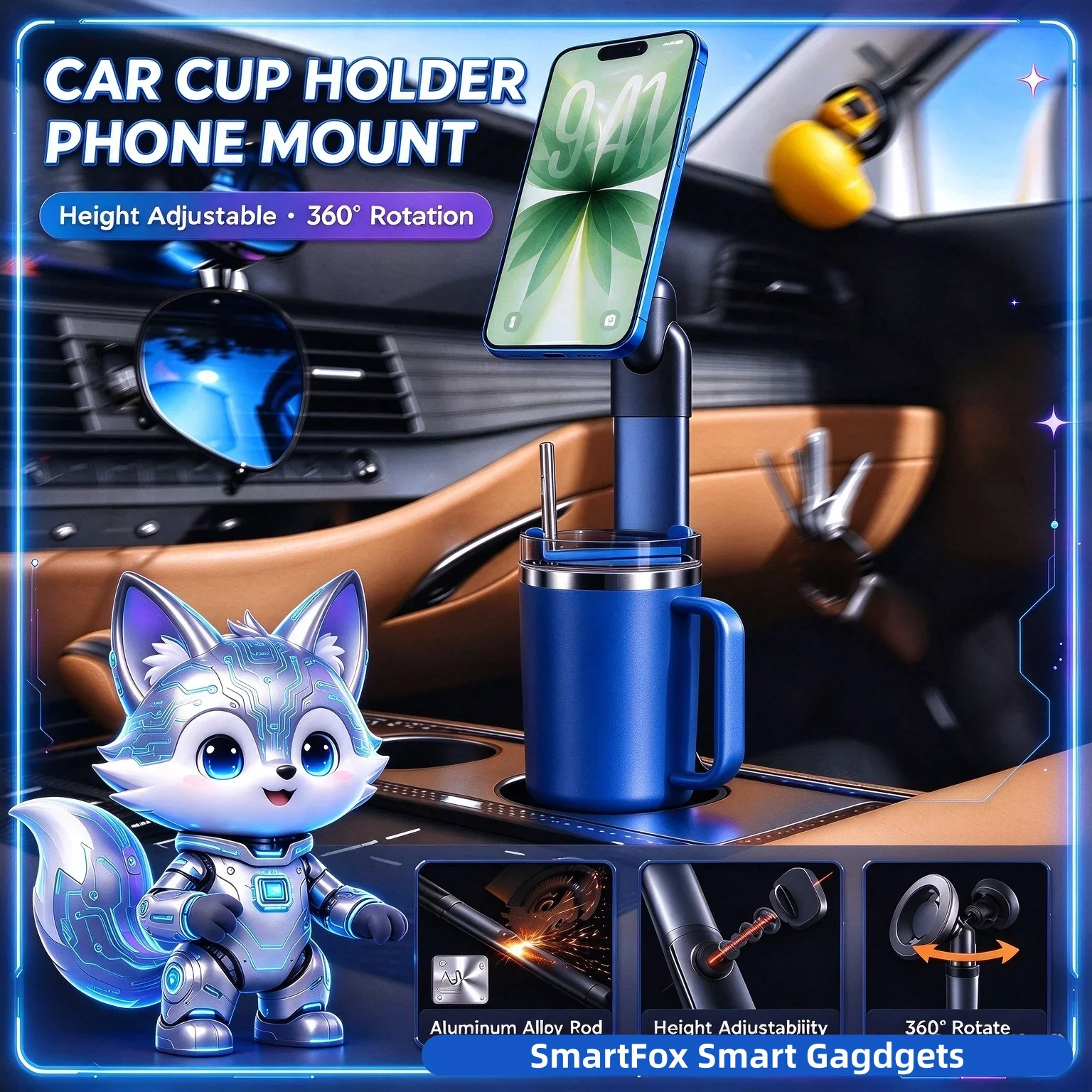 2-in-1 Car Cup Holder Phone Holder Multifunctional Telescopic Metal Magnetic Suction Holder Water Cup Phone Holder