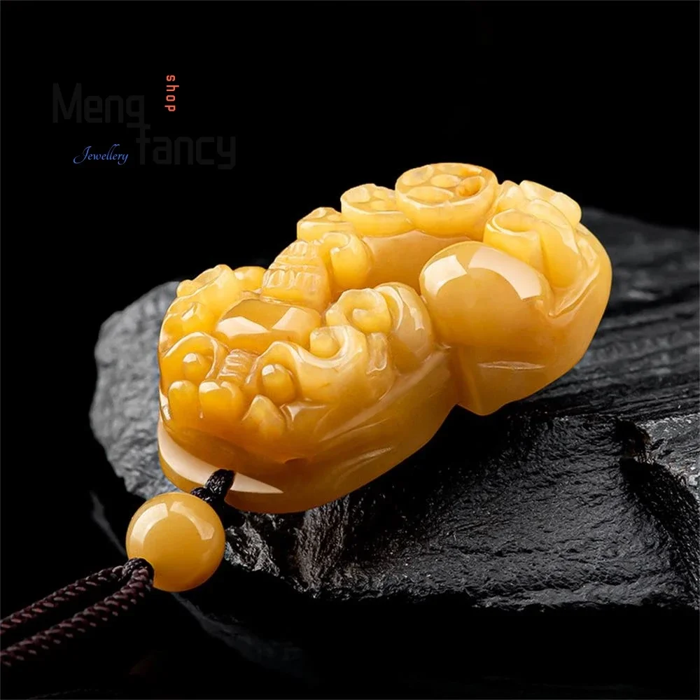 

Natural Golden Silk Jade Wealth Pixiu Pendant Exquisite Mascots Best Selling Engraver Handicraft Fashion Jewelry Holiday Gift