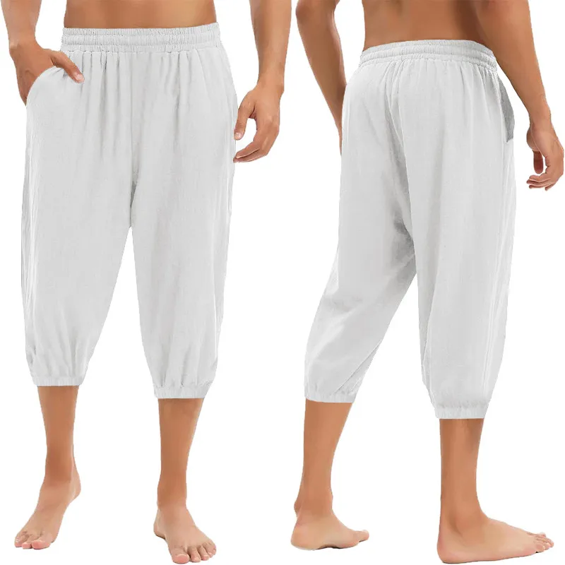 

loween Renaissance Servant Costume Men's Pants Stage Drama Performance Loose Fit Cuffed Summer Casual Trousers Punk Sle