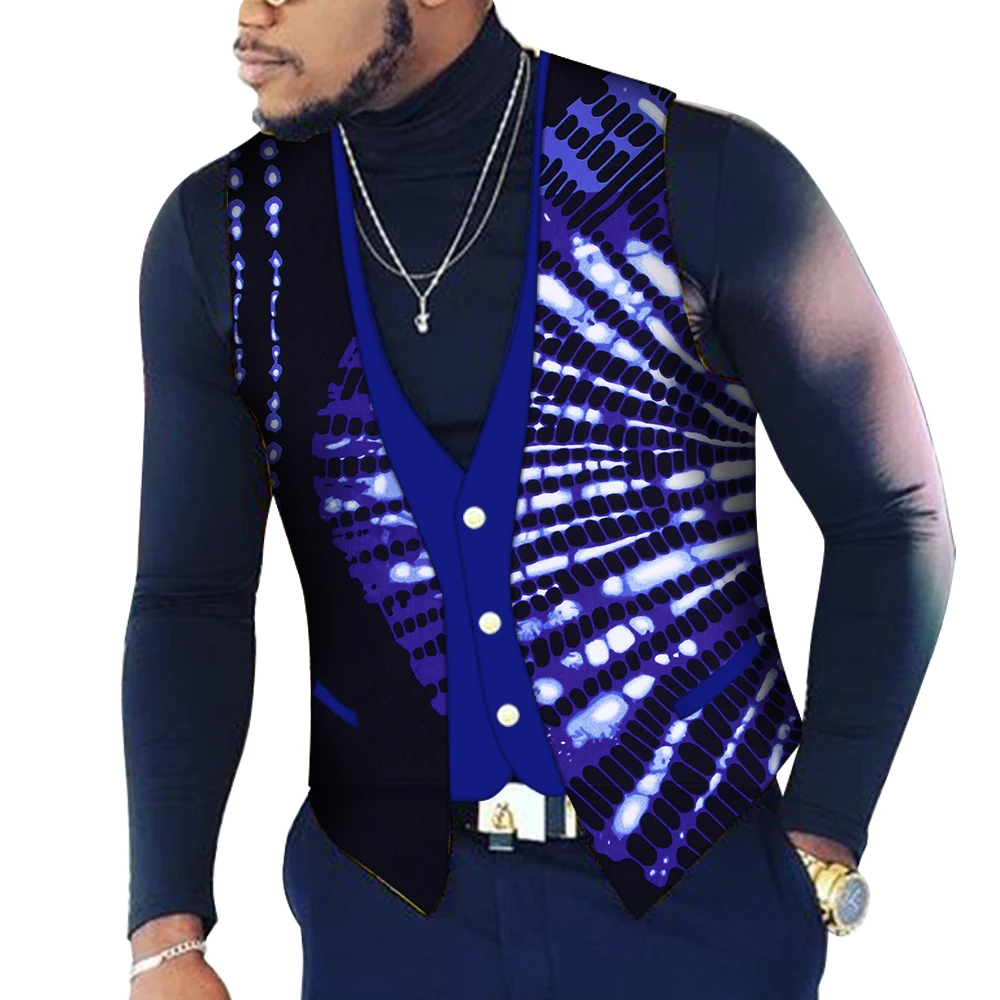 Personalizado masculino superior vestuário bazin riche retalhos impressão colete superior 100% algodão dashiki tradicional africano roupas wyn107