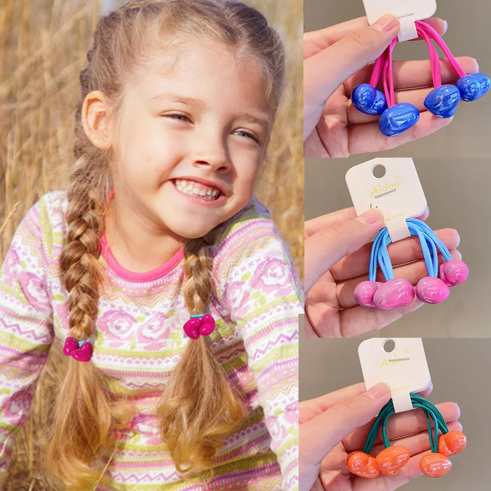 Sıcak Kız Çocuk Saç Halkası Bağları Aşk Renkli Saç Boncuk Saç Halat Kalp Elastik At Kuyruğu Kız Dekoratif Çocuk Çift Saç Bandı