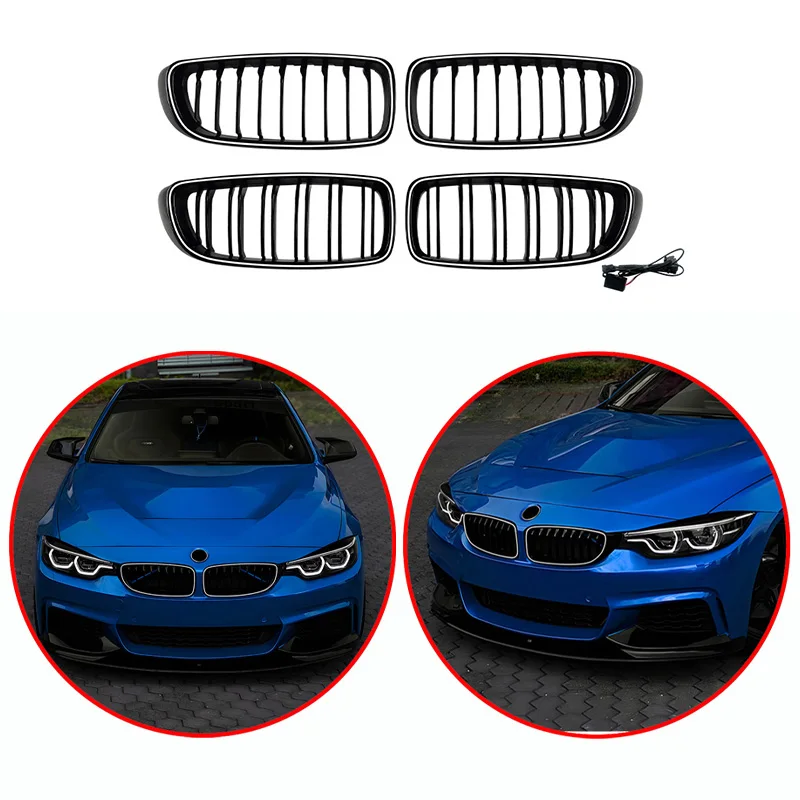 For BMW4 Series F32 F33 F36 2014-2020 High Quality ABS Double Lines LED Kidney Grille Car Front Racing Grills Glossy Black