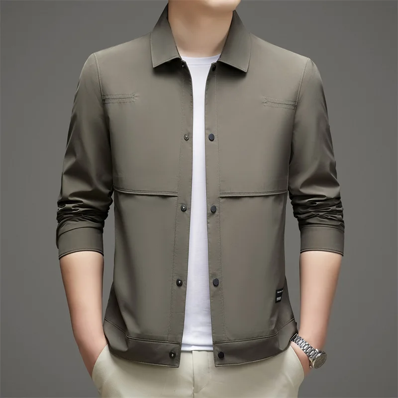 

High Quality Men's Coat Spring and Autumn New Business Casual Solid Color on The Clothes Youth Lapel Tooling Thin Jacket Tide