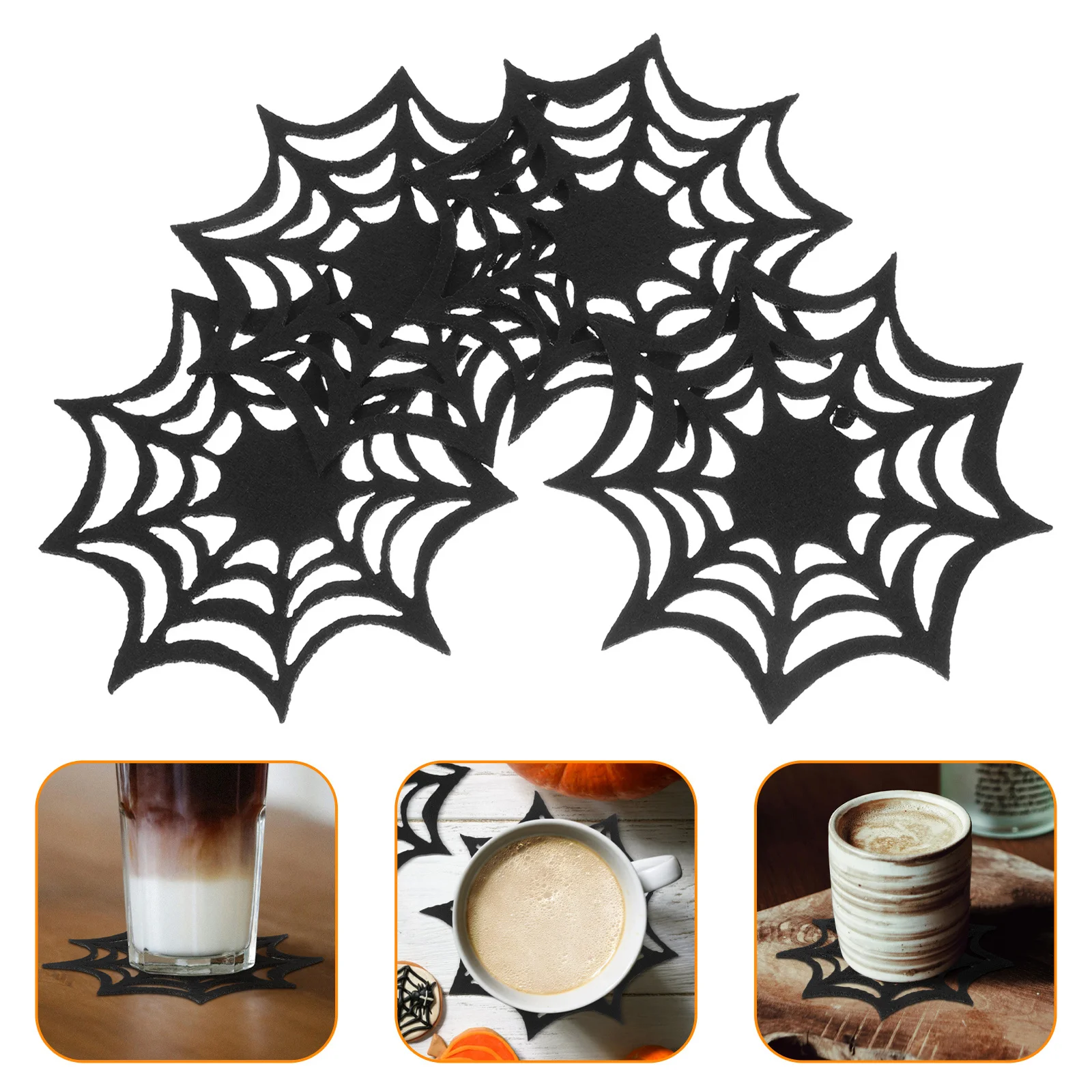 

4Pcs Spider Web Halloween Coasters Placemat Nonwoven Anti-Slip Heat Resistant Table Decoration Halloween Coasters