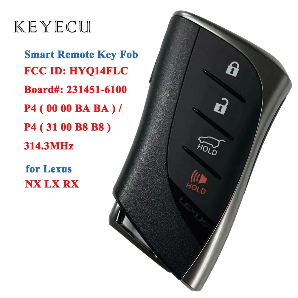 Keyecu dla Lexus NX250 NX350 NX LX RX 2022 2023 2024 Inteligentny zdalny pilot samochodowy 314,3 MHz FCC ID: HYQ14FLC Board ID: 231451 -6100