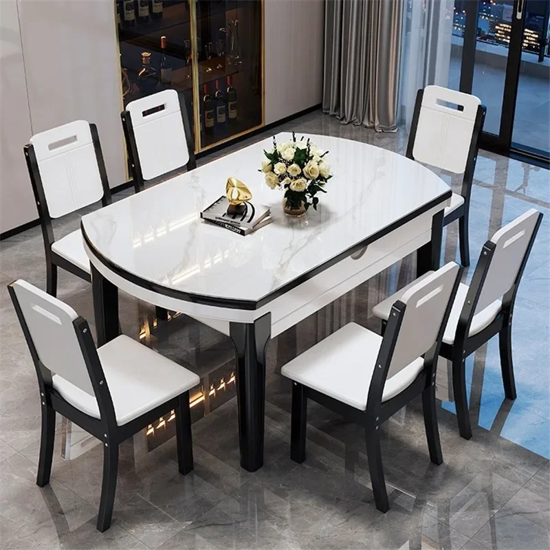 Solid wood rock board dining table and chair combination, modern and simple, light luxury, small household size, square and circ