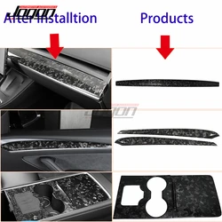 Forged Carbon Car Interior Center Console Control Dashboard Panel Side Inner Door Strip Cover Trim For Tesla Model 3 Y 2020-2022