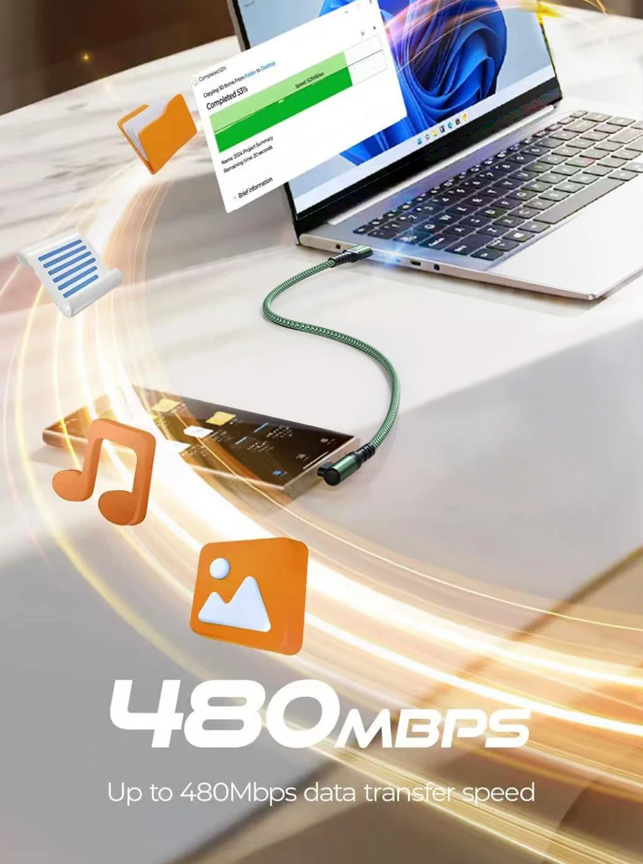 QOOVI PD240W Elbow Cable Ultra Fast Charging USB Type C Cable PD3.1 Quick Charge for Laptop Samsung Xiaomi iPhone 17 MacBook
