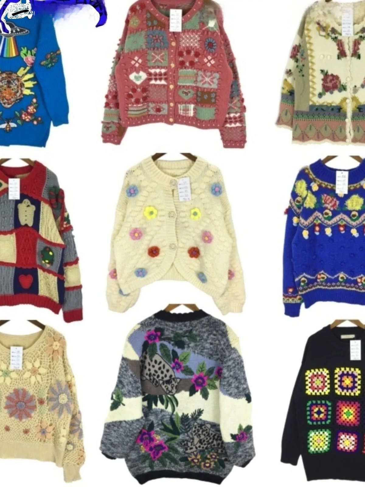 

Vintage Knitted Sweater Winter Retro Girl 3D Hook Flower Woolen Jaet Sli Floated Flower Women's Mid-century Faion