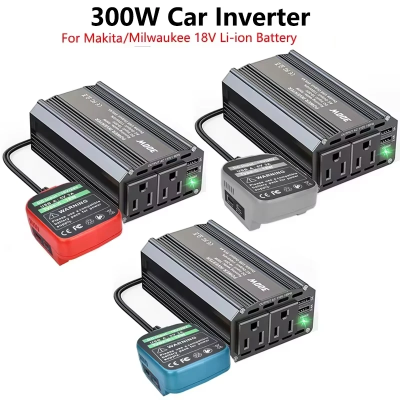 

300W Car Power Inverter Replacement For Dewalt/Makita/Milwaukee 18V Li-ion Battery Outdoor Inverter AC110V/DC18V Power Station