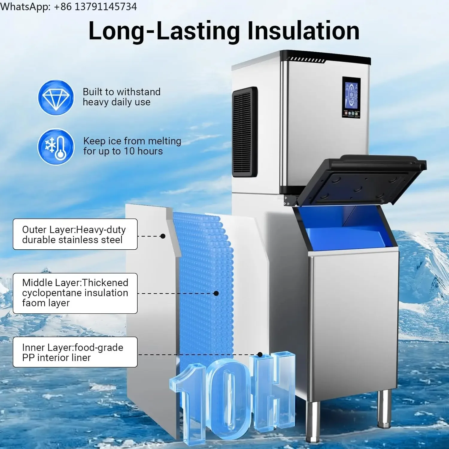Commercial Ice Maker Machine 680 LBS/24h with Large Storage Bin 234 Ice Ready in 8-12 Min Self-Cleaning Commercial Ice Maker
