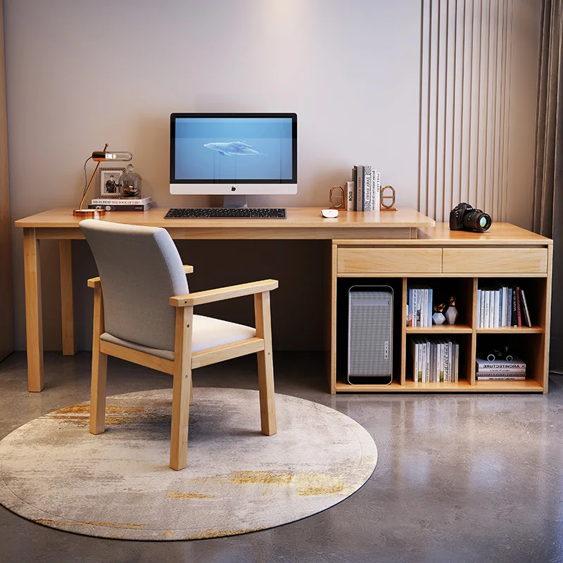 Solid wood desk, movable writing desk, bedroom, double-person counter office computer with side.