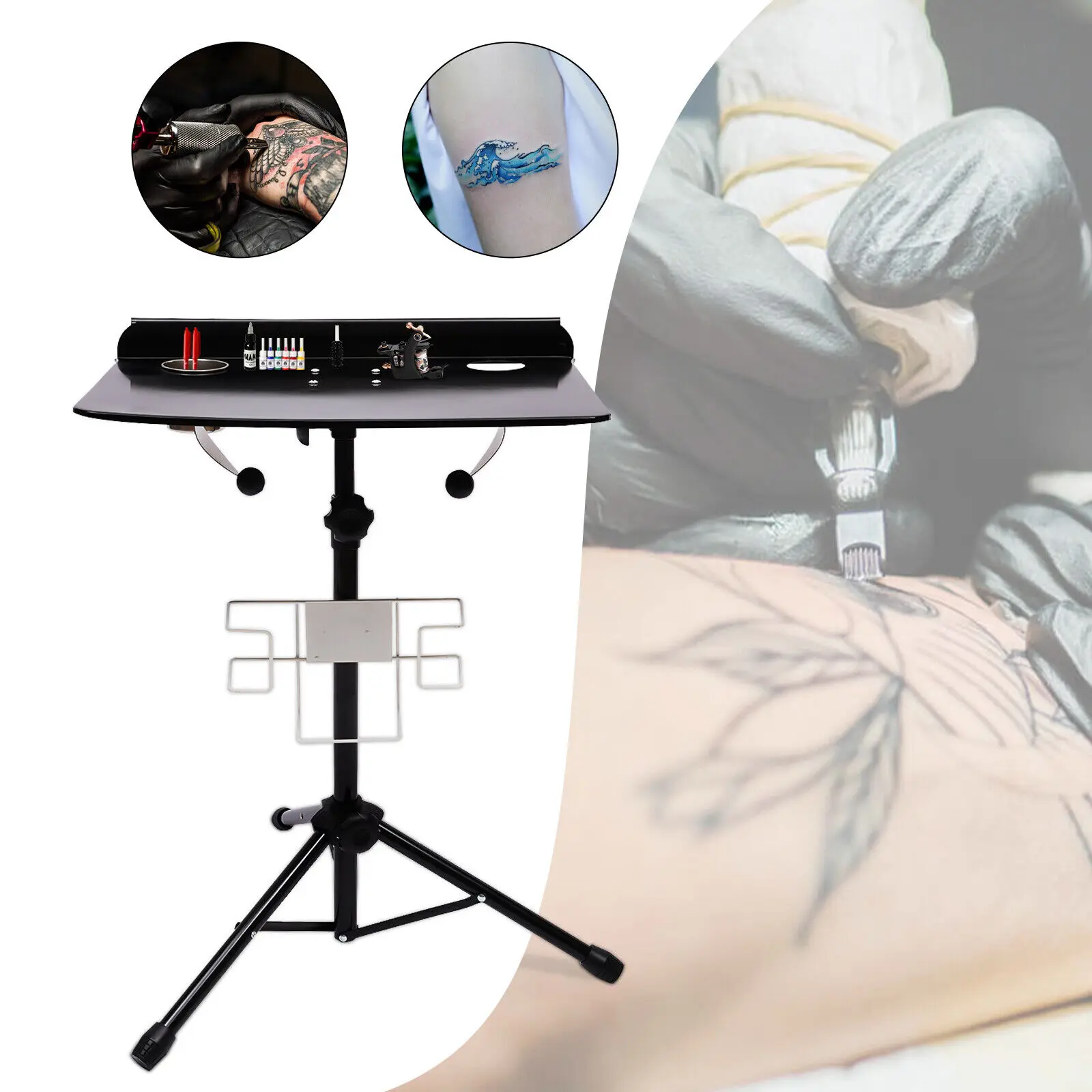 Tattoo Workstation Height Adjustable Salon Instrument Tray Large Portable Mobile Tattoo Desk Table for Beauty Salon and Tattoo