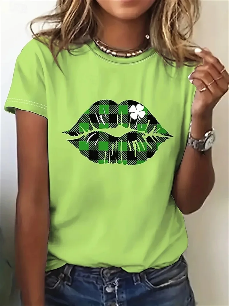 Women's St.Patrick's Day Shamrock T Shirt Tops New In Short Sleeve Crew Neck Casual Green Tshirts Clothes Funny Rabbit Tshirts