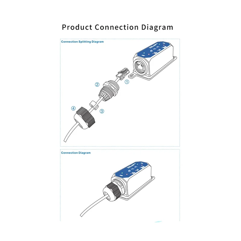 

NEW-DC37-57V IP67 100M121 1 To1 Outdoor Poe Extender 1BT In 1BT Out Max 90W Waterproof Extender LED 1Gbps