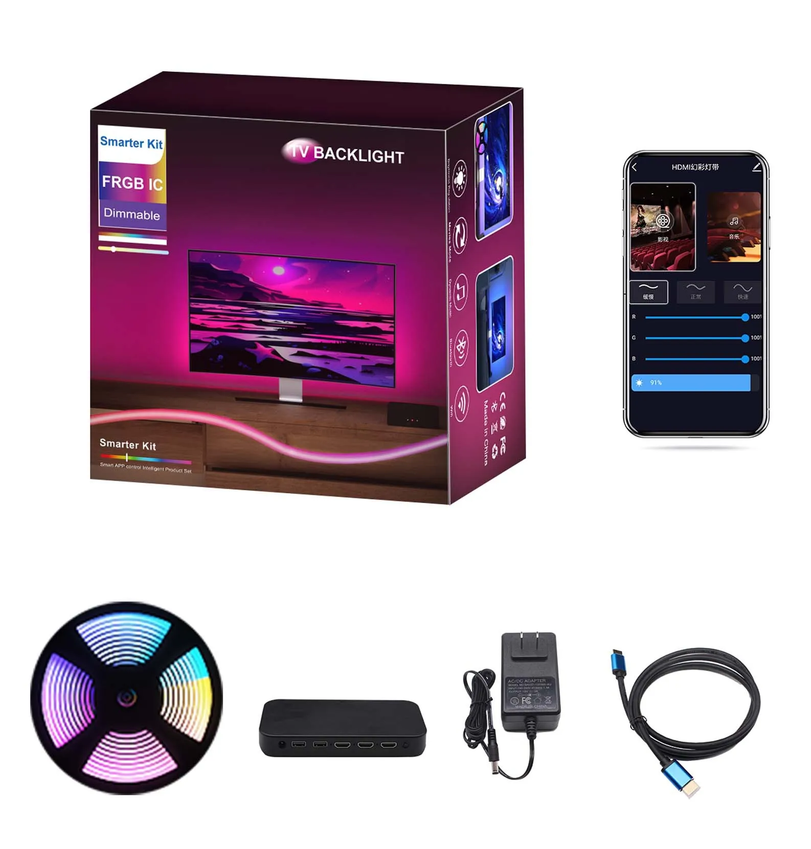 Synchronous box kit with beautiful high definition MI strip for backlight with rated strip backlight for TV and PC connection