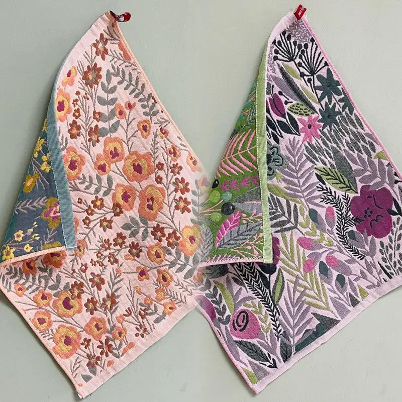 【4-lagiges 38x40cm Baumwollgarn-Geschirrtuch, schnell trocknendes Geschirrtuch, Retro-Blumen-Handtuch für Zuhause und Restaurant】