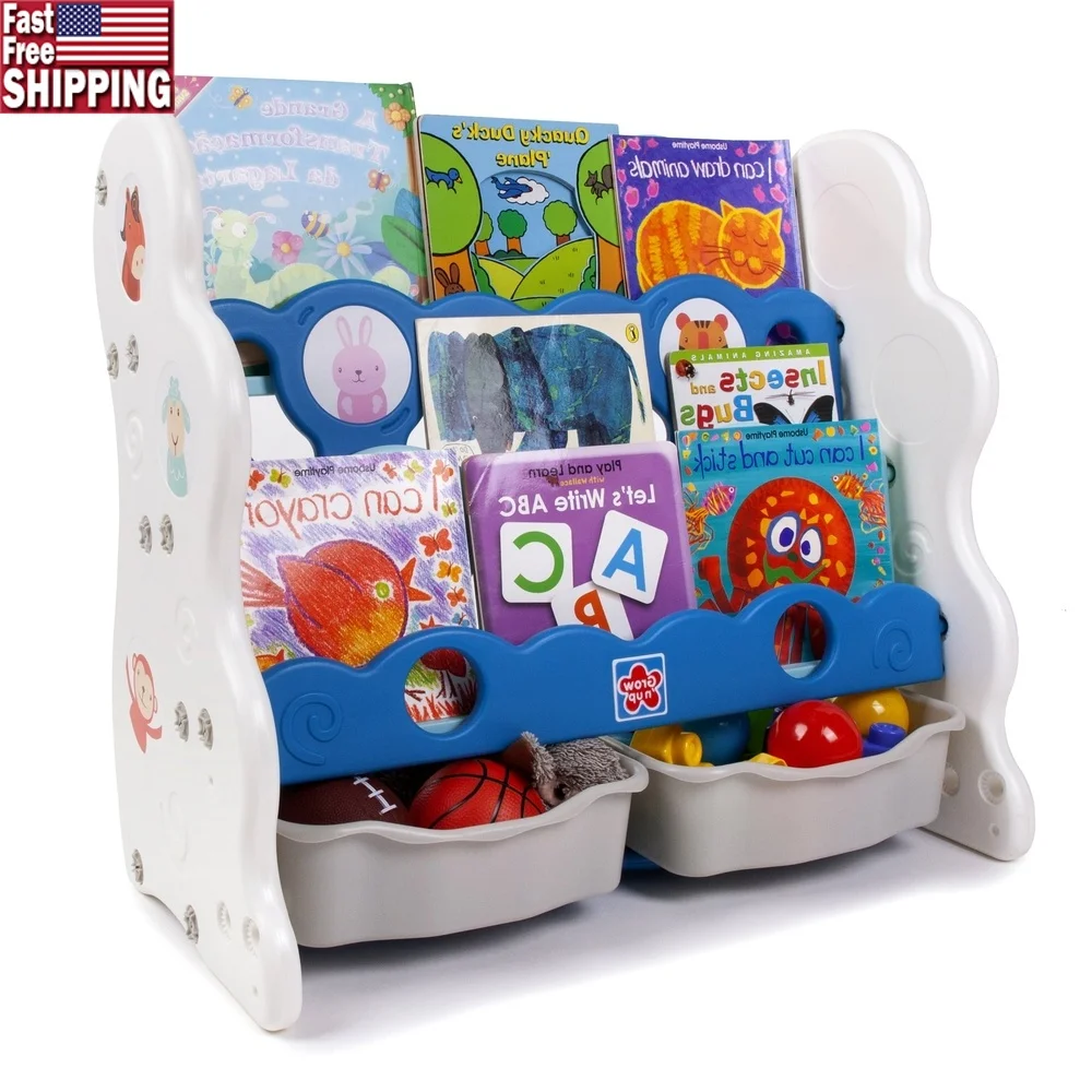 

Versatile Book Shelf with 3 to 4 Adjustable Shelves Storage Trays Animal Stickers Easy to Clean Sturdy Plastic Design Kids