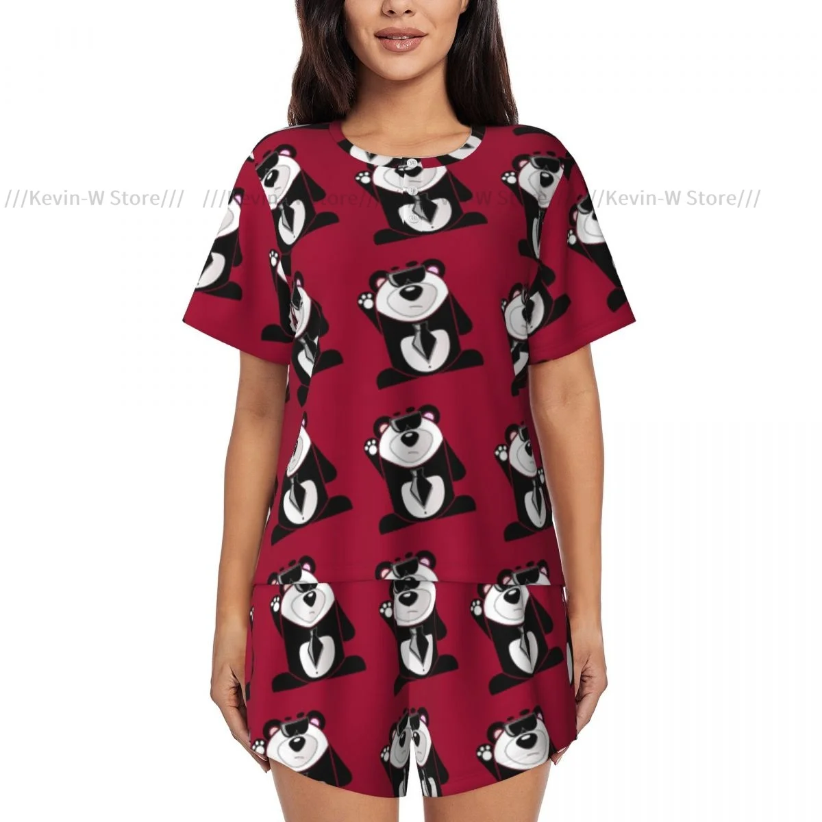 Women Pajamas Homewear Set Panda Short-Sleeved Two-Piece Set Girl Nightwear Loungewear Sleepwear
