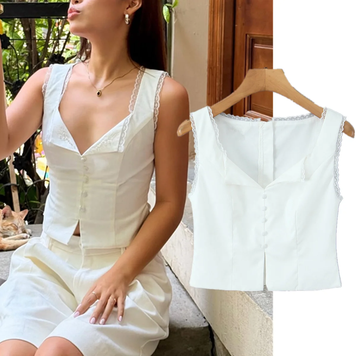 

Jenny&Dave Ins Fashion Blogger French Romantic And Elegant Embroidered Slim Fit Tops Minimalist White Lace Shirt Women's Clothes
