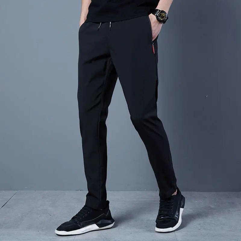 

2024 Summer Men's Casual Pants Ice Silk Thin Sports Pants Men's Elastic Straight Trousers Breathable Quick-drying Pants Pants