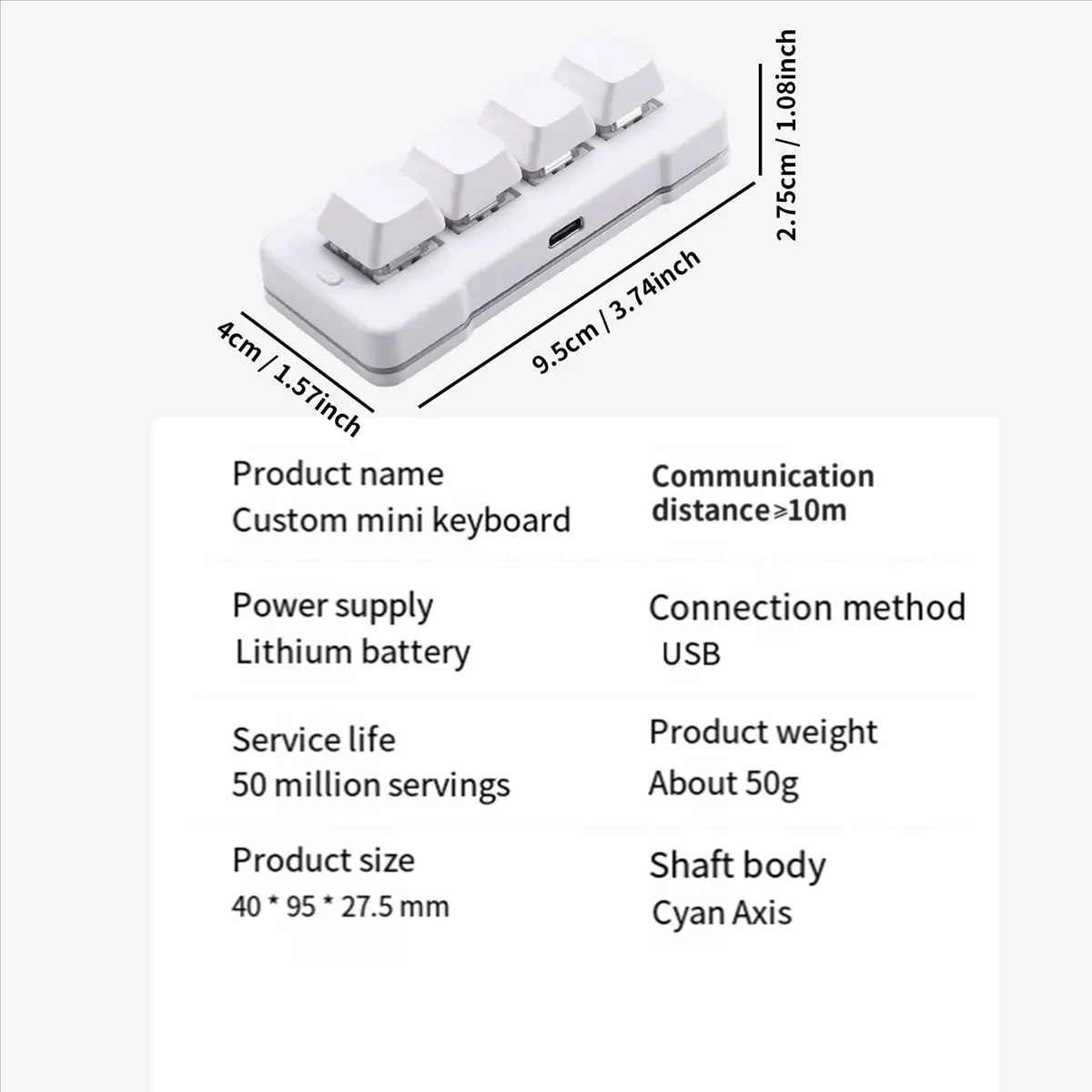 AC455★♠◐MK424U 4-Key Mini Customized Keyboard with Mechanical Blue Switch USB Connection for Game Multimedia White