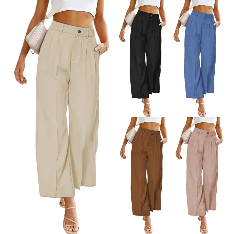 

Ankle Length Trousers Modern Wide Leg Pants High Waist Simple Loose Pants Fashion Casual for Woman Trousers Dropship