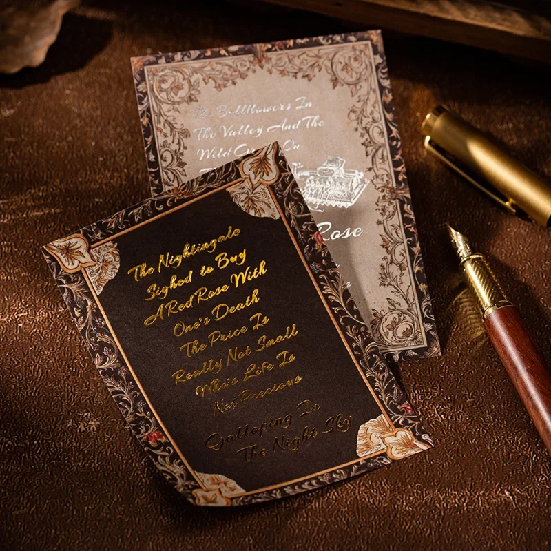 1Pack/2Pack Literary Master Theme Medieval Poetry Series Notebook Gold Foil Craft Vintage Collage Decoration Paper