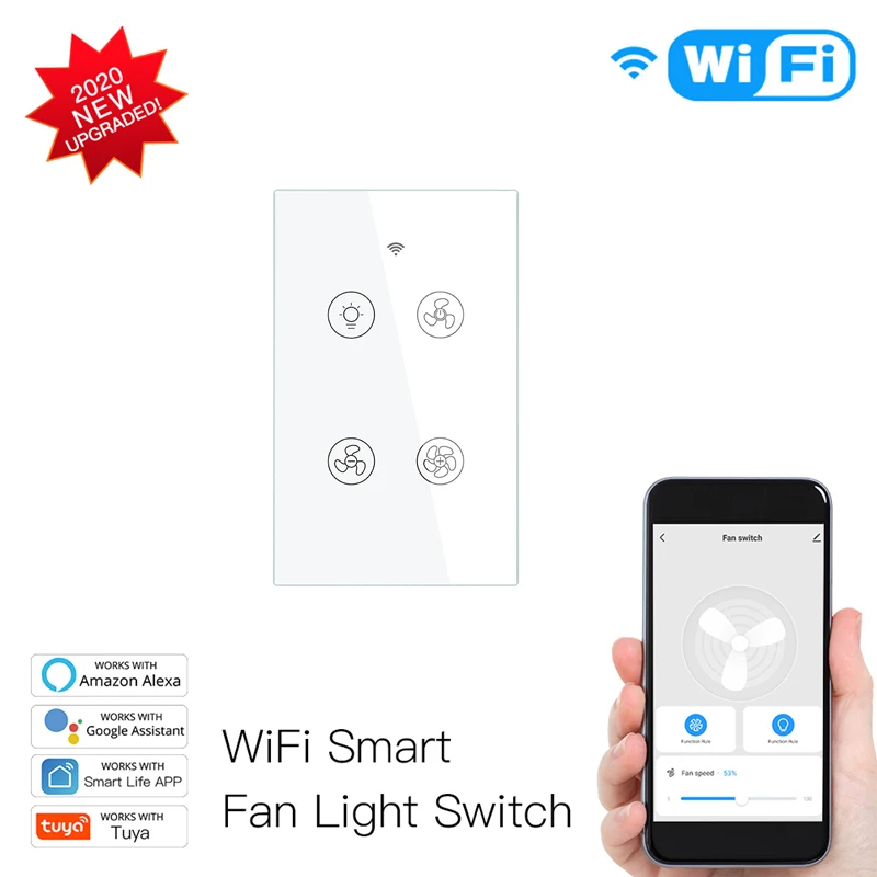 CoRui WiFi+RF433 Smart Ceiling Fan Light Switch 2/3 Way Smart Life/Tuya APP RF Remote Speed Control Work With Alexa Google Home