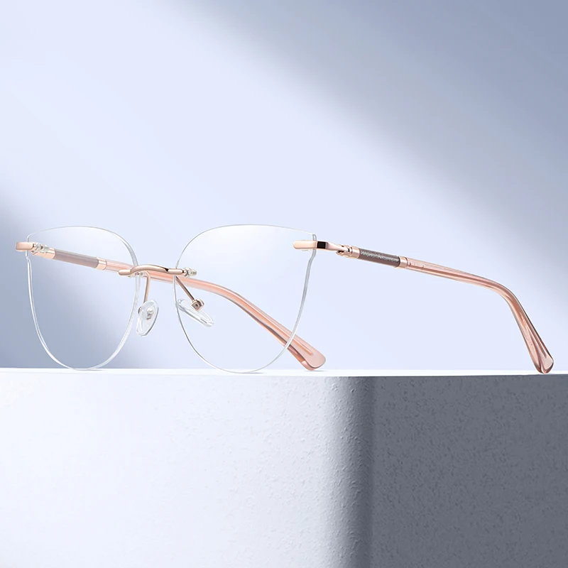 BEMORE Exquisite Frameless Woman 0 to +-400 Reading Glasses Anti-Blue Light Myopia and Astigmatism Customizable Prescription