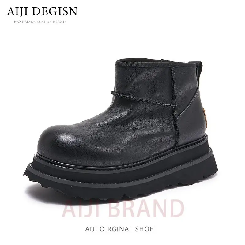 

Male Youth Work Leather Boots Autumn Winter Snow Boots Men Shoes Genuine Leather Platform Thick Sole Casual Ankle Boots