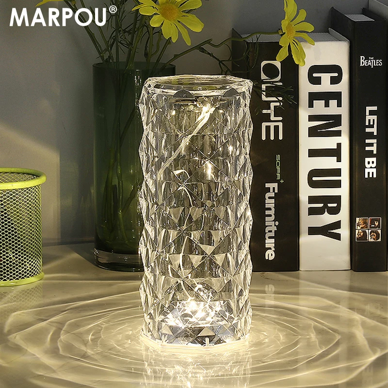 MARPOU Crystal Table Lamp Tricolor Color Night Light Remote Romantic LED Rose Diamond Touch Lamps for Living Room Housewarming