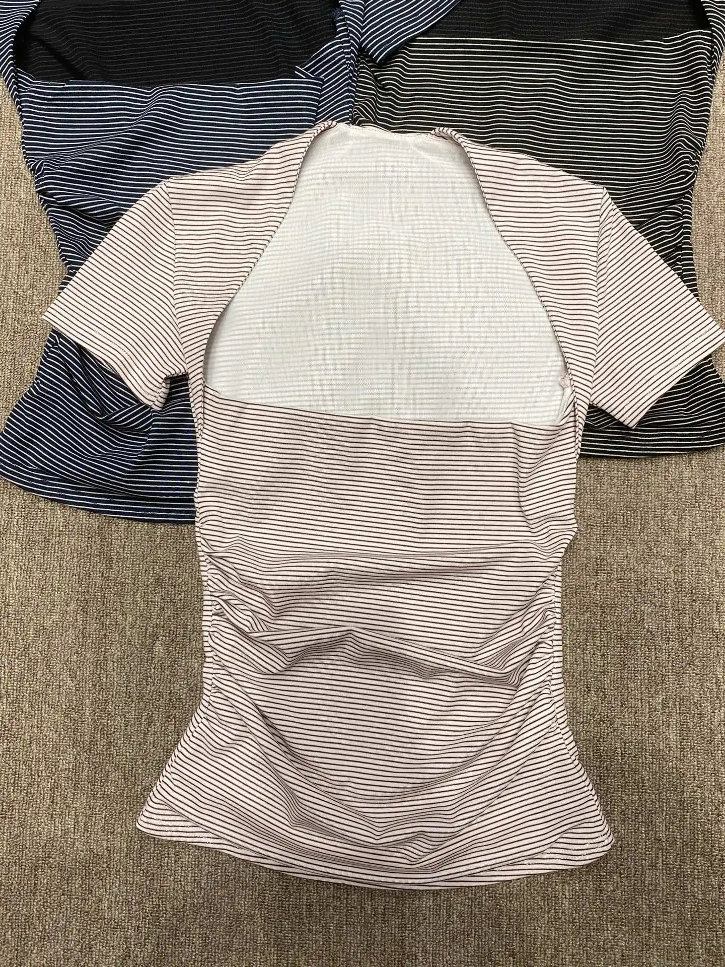 

Faionable Slimming Stripe T-irt Square Ne ort Sve Women's Top Versatile Classic Sle Commute Faion Cotton Knitted