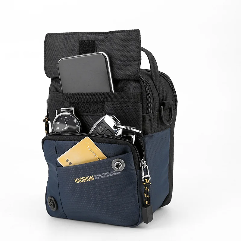 Mens Trendy Small Shoulder Bag Diagonal Crossbody Bag Lightweight Mini Waterproof Nylon Multifunction Mobile Phone Waist Pack
