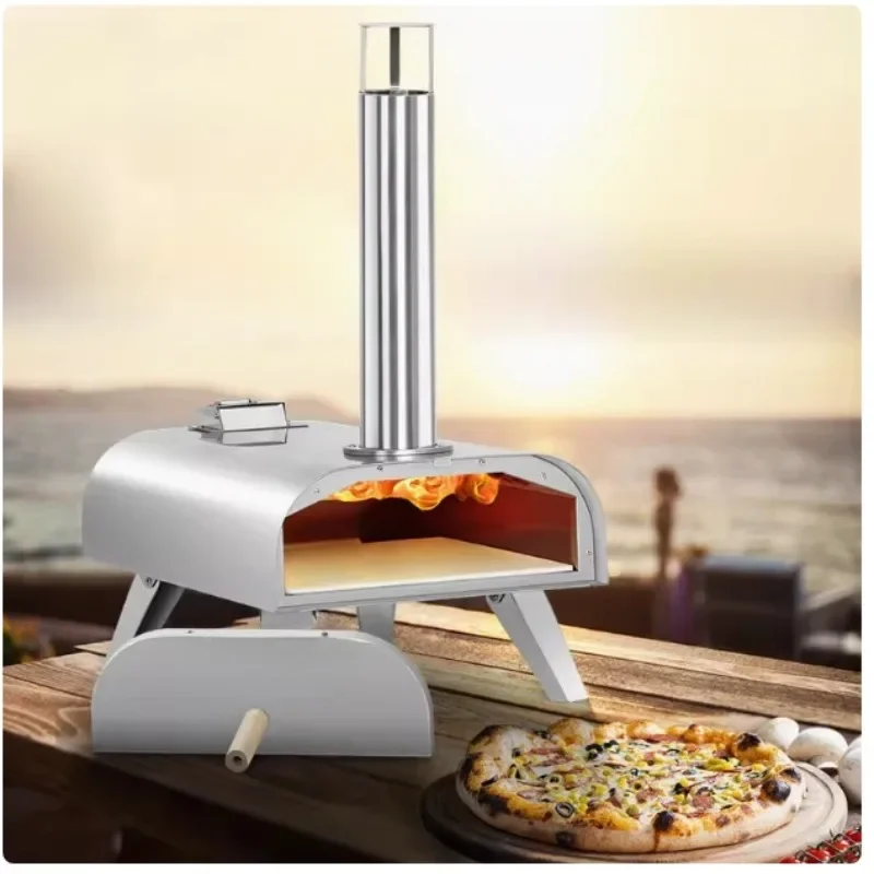 Pizza Oven Outdoor Wood Fired Oven,Portable Stainless Steel Pellet Pizza Oven with Rotating Handle,Outdoor Pizza Maker