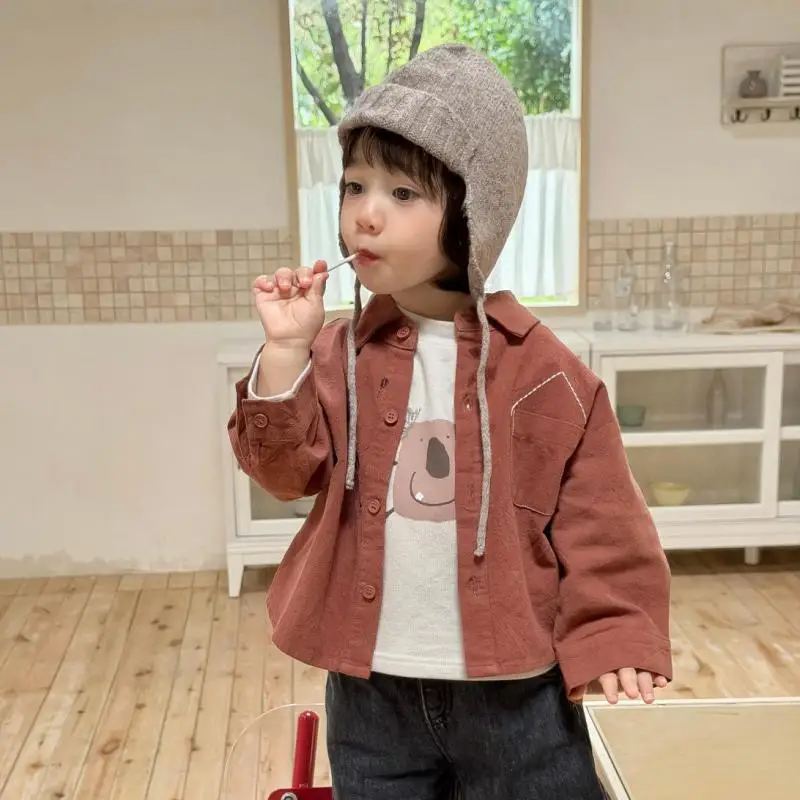 2026 Autumn New Baby Long Sleeve Casual Coat Solid Girls Lapel Cardigan Infant Boys Versatile Coat Toddler Clothes