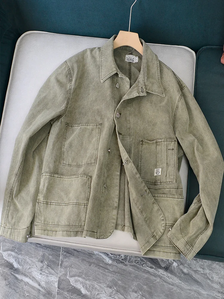 

Waed Vintage Denim ort Jaet Рабочая одежда Свободное мужское пальто American Street Sle Jaet Faion Urban Casual Long Sve Coat