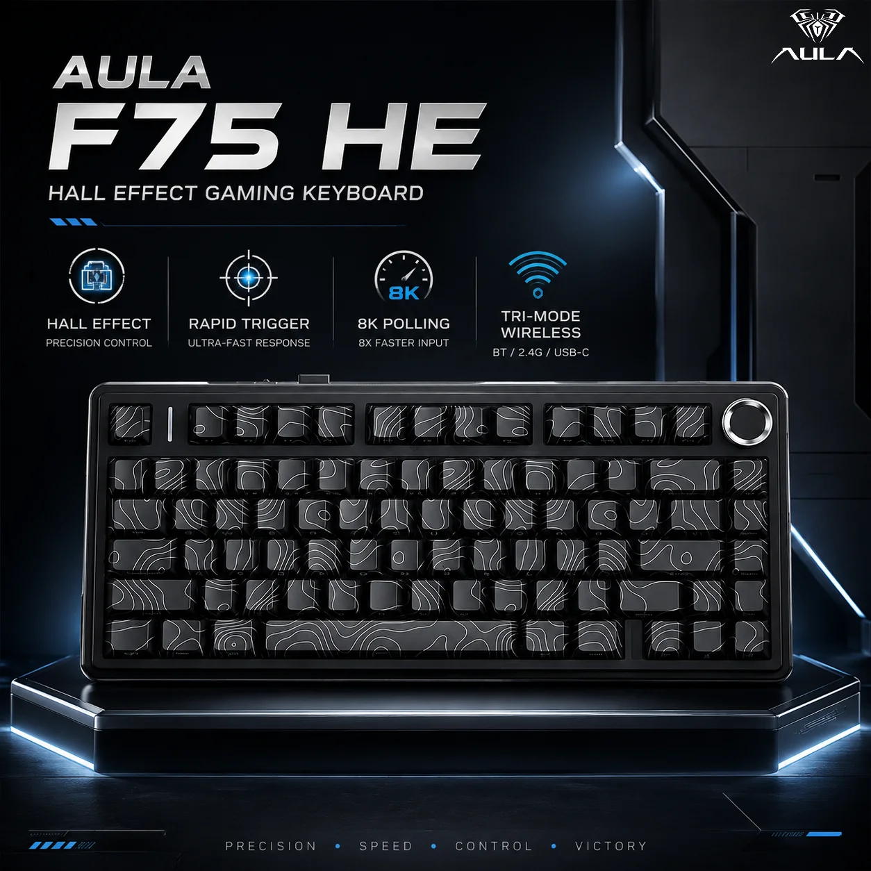AULA F75HE Hall‑Effect Magnetic Gaming Keyboard 75% 8000Hz Rapid Trigger SOCD Tri‑Mode Hot‑swap RGB PBT Keycaps PC Gamer