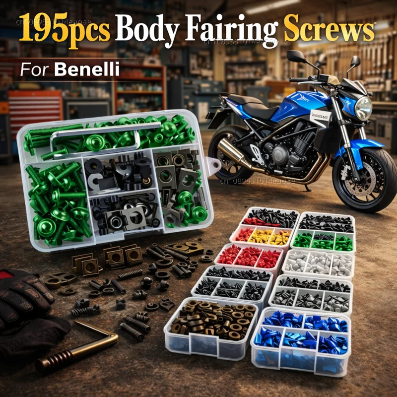195-teiliges Motorrad-Verkleidungsschrauben-Set mit Muttern für Benelli TRK702X TRK 702 X Trk 702x, Aluminium CNC-Befestigungsclips-Set